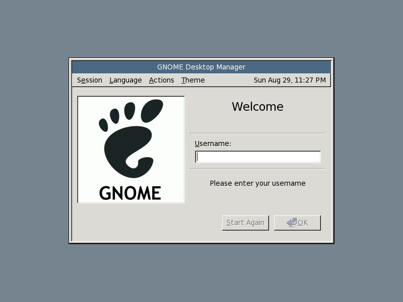 Gnome login screen
