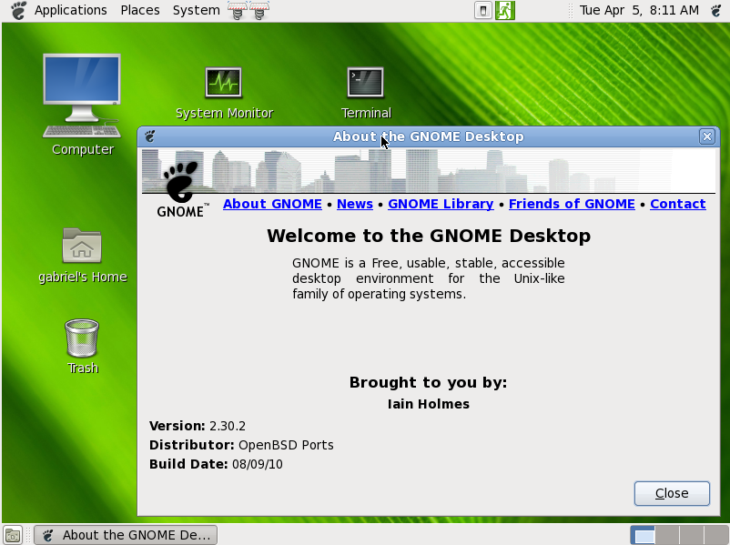 Gnome 2.30 about window on OpenBSD 4.8