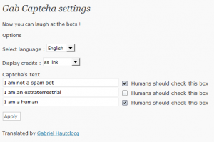 Screenshot of Gab Captcha settings