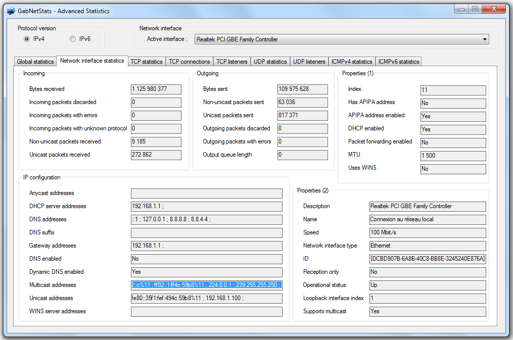 Picture of the advanced network traffic statistics window