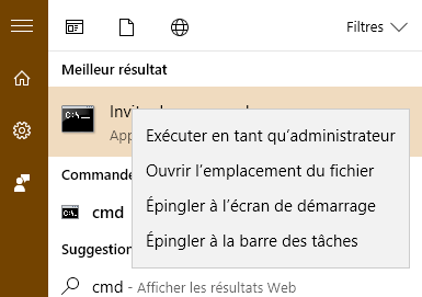 Run cmd.exe the command prompt in administrator mode on Windows 8.1 / 10